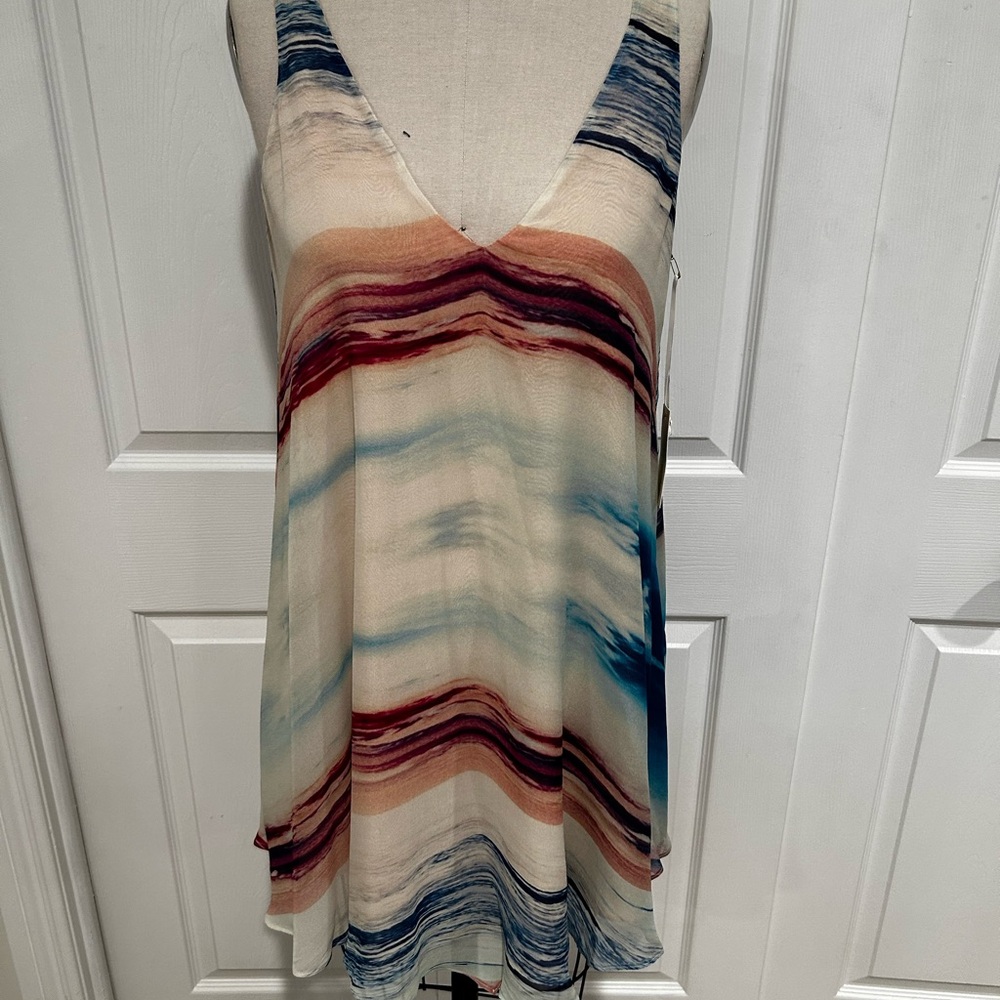 Rory Beca V-Neck Dress with Blue and Red Waves